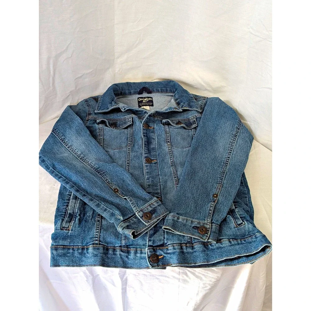 OshKosh B'gosh Unisex Kids Blue Denim Jacket Size 14 Button Front Pockets